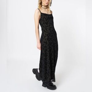Minga London Black Velvet Floral Mesh Maxi Dress